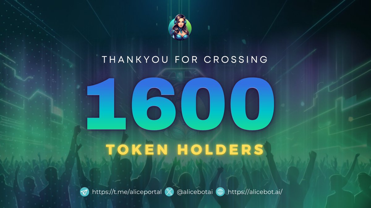 🎉 Milestone Alert : Celebrating 1600+ $ALICE Token Holders We are happy to announce our #AliceAI community has now expanded to over 1600 token holders! This incredible growth is all thanks to you. Your belief in our project is what drives us forward. Let's keep this momentum…