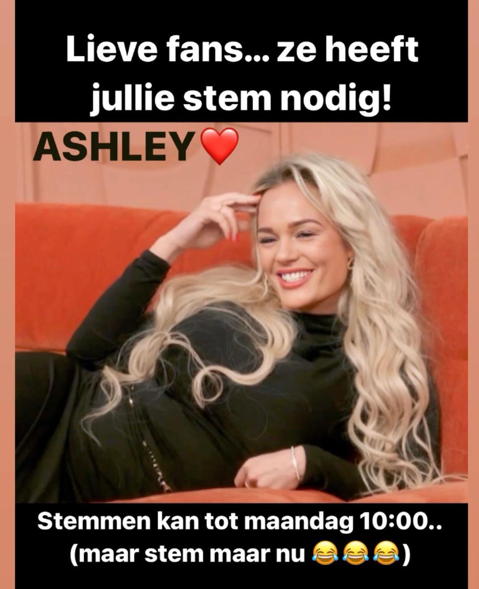 Ashley is genomineerd in #bigbrothernlbe en natuurlijk hebben wij daarom jouw stem nodig!
Lieve Nederlanders en Belgen… laat je horen!!! ❤️❤️❤️

Stem voor @AshleyBB2024 

RTL5: rtl.nl/programma/5195…

GoPlay: goplay.be/Big-brother/st…