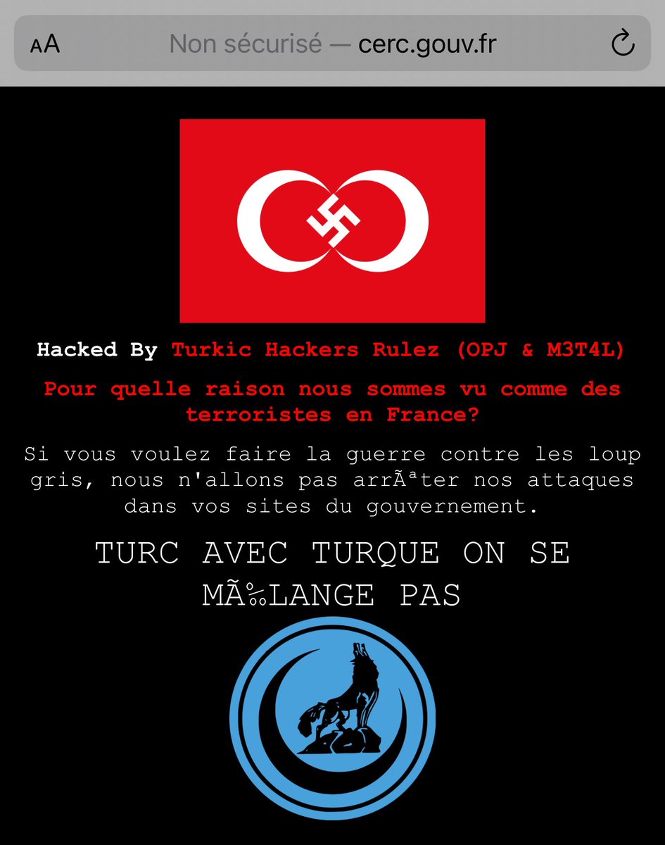 🇫🇷🇹🇷 FLASH | Le site gouvernemental du CERC (Conseil de l'emploi, des revenus et de la cohésion sociale) a été piraté par des hackers turcs.