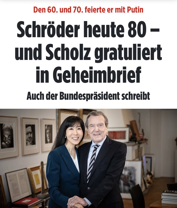 Wenn Du noch einen Funken Anstand besitzt und einem alten Weggefährten zum Geburtstag gratulierst, dies aber nur noch per 'Geheimbrief' machen kannst, weil Kriegstreiber den Mann zur persona non grata erklärt haben...🙄#Schroeder #Scholz