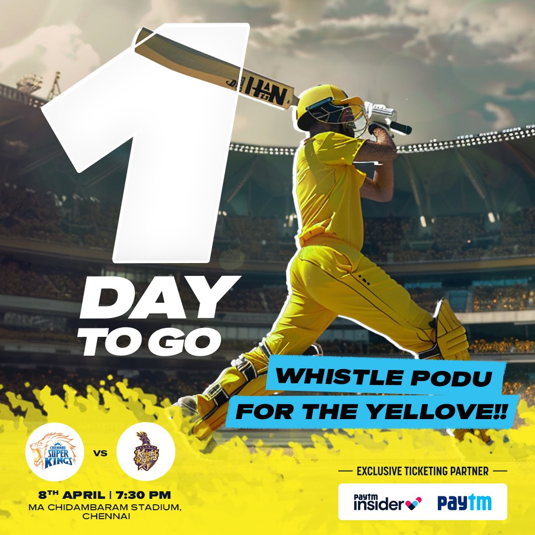 Are you READY #Yellove army? 🫂💛 @ChennaiIPL is taking on @KKRiders in a riveting match TOMORROW!! 🏟️🔥 The excitement to watch it LIVE is real because #AsliVibeStadiumSide machiii! See you there ✨🤝 #CSKvsKKR #IPL2024 #IPLonInsider