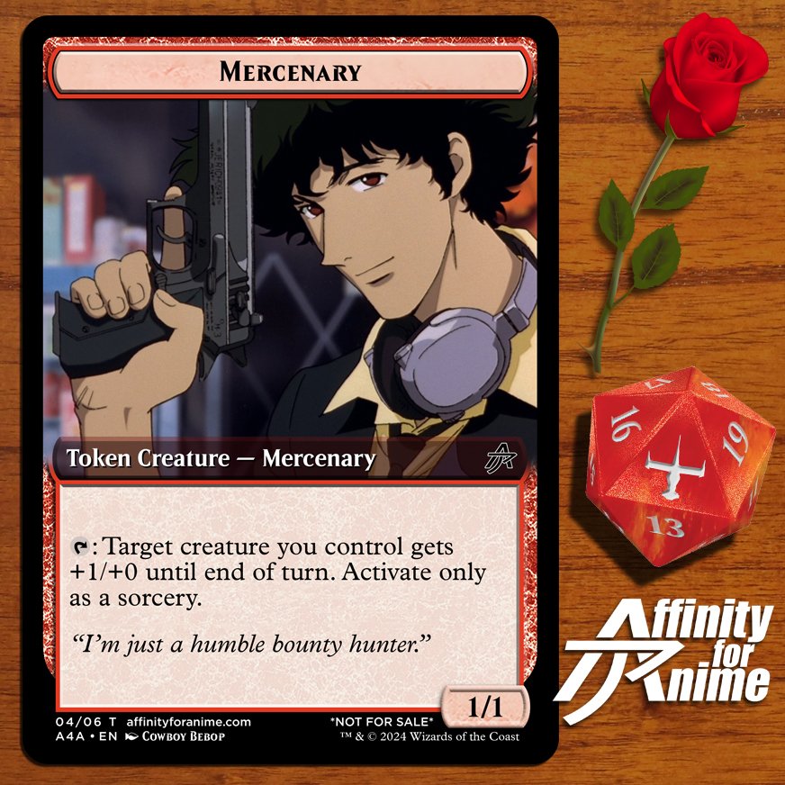 Thunder Junction has introduced the mercenary token. For the wild west / cowboy #MagicTheGathering set, it felt fitting to make a Cowboy Bebop reference. #mtg #proxy #EDH #mtgotj