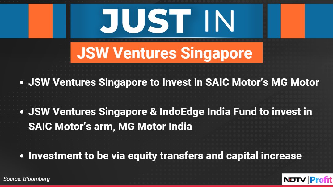 #JSWVentures Singapore to invest in SAIC Motor’s #MGMotor. 

For the latest news and updates visit, ndtvprofit.com