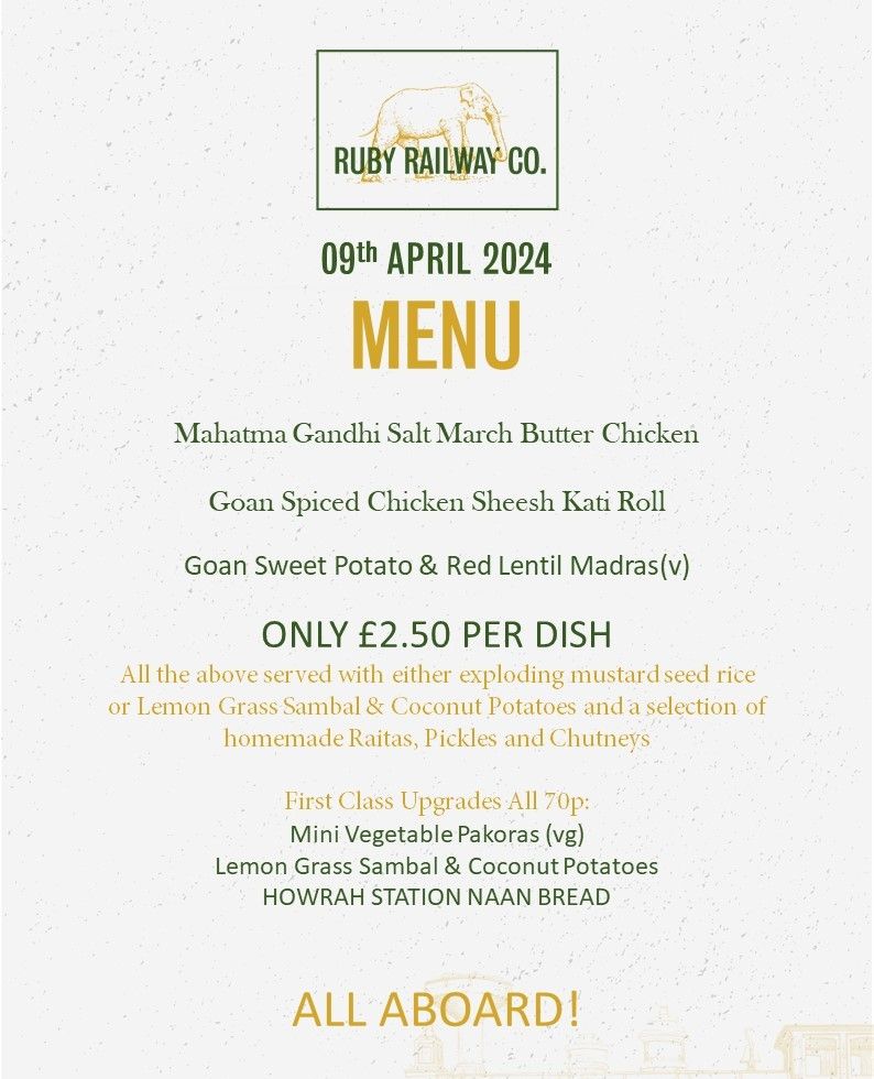 Can't wait for our next themed lunch planned @KNGSlife this Tuesday - 9th April, with a delicious 'Ruby Railway Co.' themed menu on offer - this menu sounds amazing! #Food #Outstanding #opportunities #Nutrition @RobCass3 @Academy_Food_UK @AndreAcademy