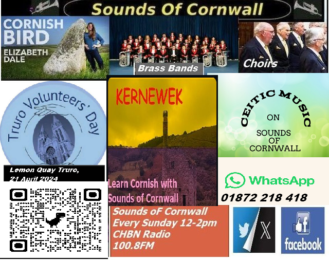Morning, If you like Cornish /Celtic Brass Bands or Choirs or maybe shanty /folk music, or maybe you just like the stories from Liz Dale  <a href="/ESDale77/">Elizabeth Dale 〓〓 Cornish Bird</a>  Cornish Bird or  you love our Cornish language #Kernerwek Join me JJ from 12-2pm <a href="/CHBNRadio/">CHBN Radio</a> <a href="/BBCCornwall/">BBC Cornwall</a>