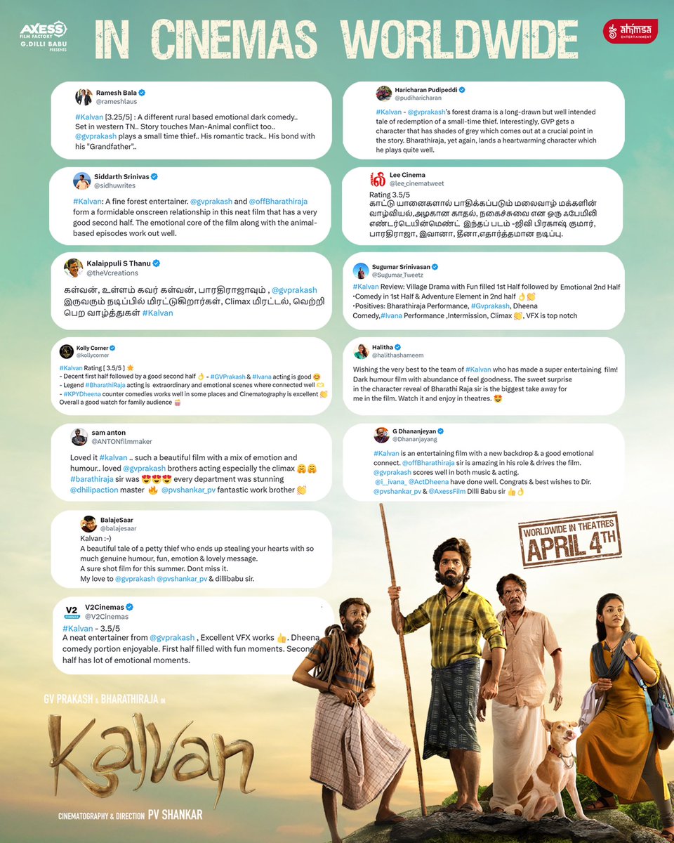 #Kalvan is winning hearts worldwide, a perfect watch for families and kids this week! ❤️ @gvprakash @AxessFilm