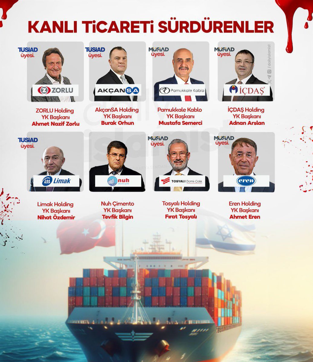 Eğer gücünüz yetiyorsa Gazze'de kardeşlerimizi katledenlere aylardır gemilerle her türlü sevkiyatı yapan bu katliam ortakçılarını gözaltına alın.