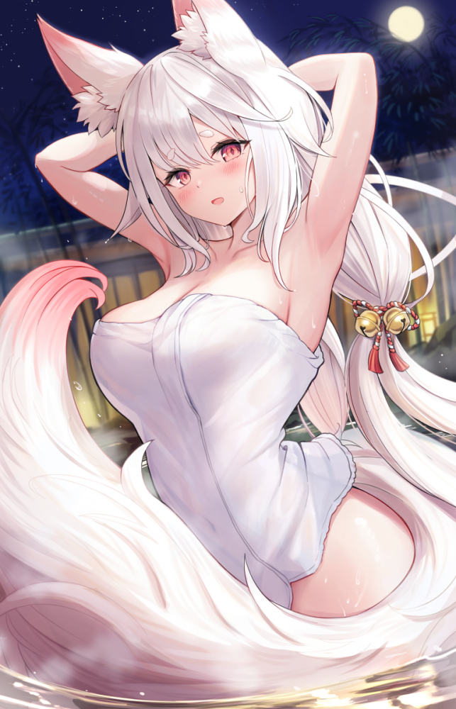 「温泉白もふちゃん 」|桜あに🦊のイラスト
