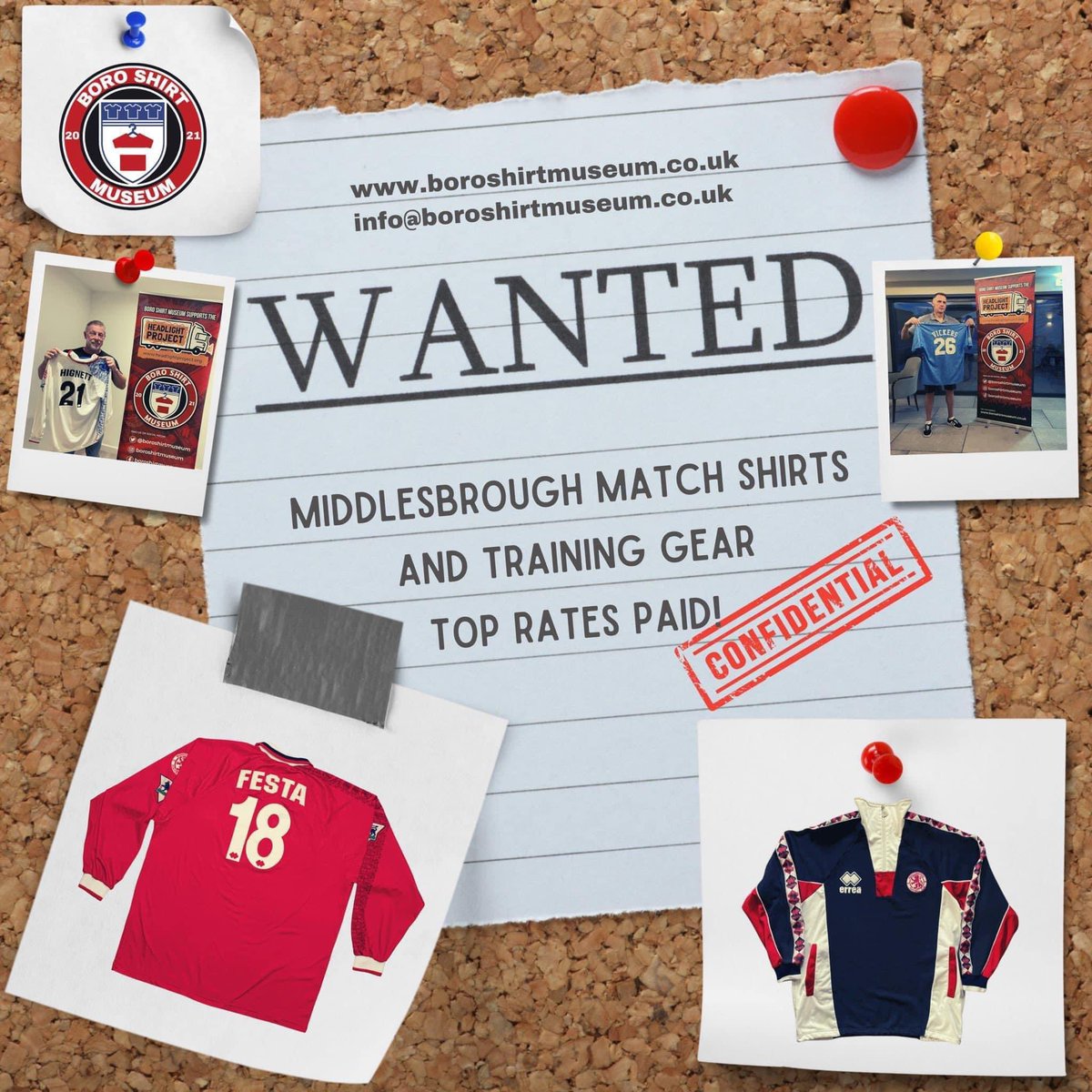 WANTED | As we’re approaching our biggest exhibition yet, we’re on the hunt for special Boro-related shirts and memorabilia. Confidentiality guaranteed, as always, Please feel free to get in touch. Thank you.
