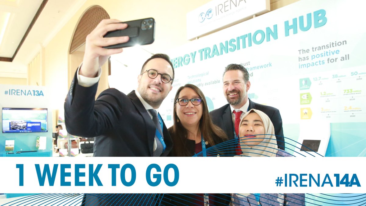 📢We are only 1⃣ week away from #IRENA14A! @IRENA's 14th Assembly will⤵️ ✅take stock of #COP28 promises ✅convene Ministerial & High-Level sessions to accelerate the #energytransition ✅facilitate interactions between global energy decision makers 👇irena.org/Events/2024/Ap…