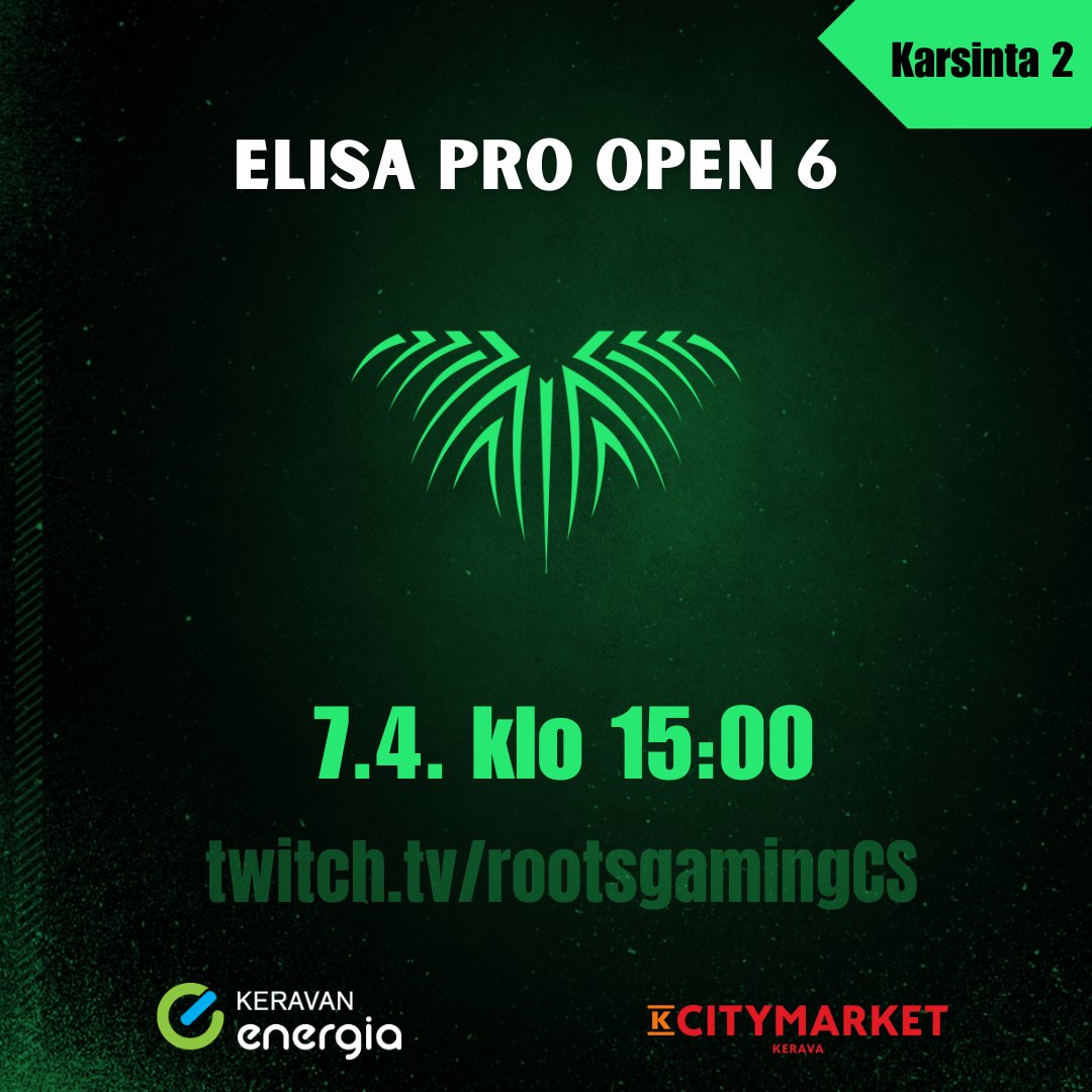 Karsintapäivä 2! Viimeinen mahdollisuus saada paikka <a href="/ElisaEsportsFI/">Elisa Esports FI</a> Pro Open 6 kaudelle. 

🎙️: @SamiKangas4 
📺: twitch.tv/rootsgamingcs

#Rooting4Roots #esportsfi