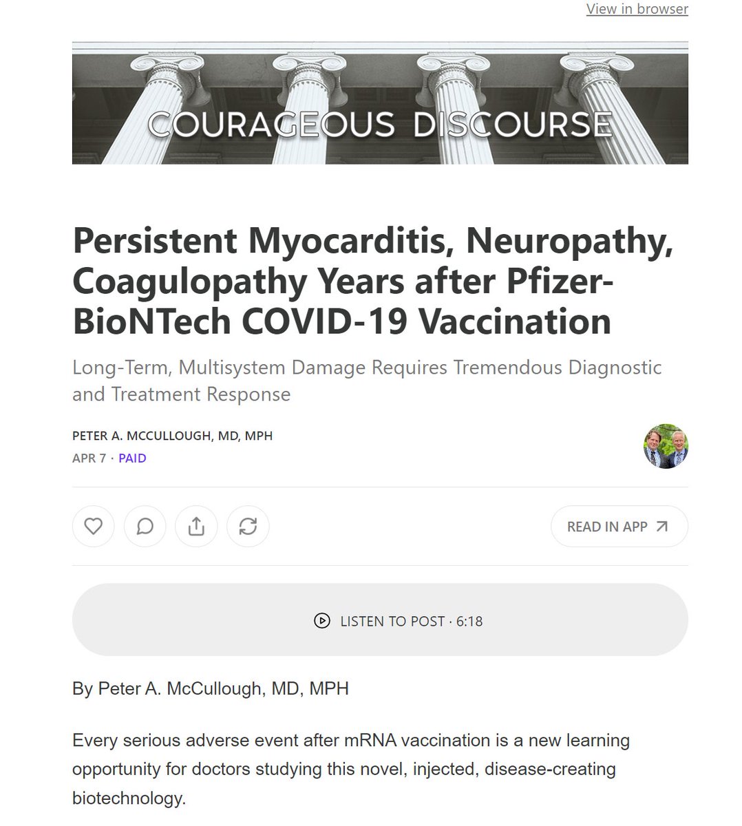 No informed consent could be comprehensive enough for the medical nightmare of COVID-19 vaccination.   Courageous Discourse. @MdBreathe @drcraigwax @donoharm @wtphealthcenter @DrNoMask @Jo_Bond @McCulloughFund @ASH_hematology @EHA_Hematology open.substack.com/pub/petermccul…