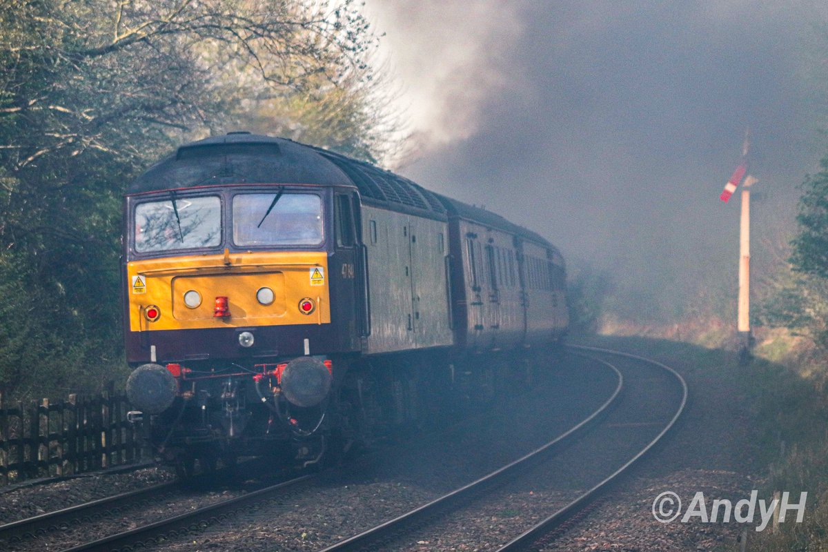 #SemaphoreSunday Almost lost in the lingering smoke from the Black 5 up front, @westcoastrail 47848 brings up the rear of 1Z79 Norwich to Worcester @railwaytouring 'Worcester Steam Express' charter yesterday as it passes Ketton foot crossing in #Rutland. #WCR #DuffWatch 6/4/24