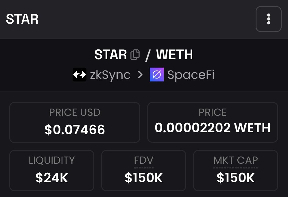Migration from SpaceFi 1.0 to 2.0 on @zksync is ongoing🛸 Important News: 📈STAR token of 2.0 has been indexed on @dexscreener . Check: dexscreener.com/zksync/spacefi 🧑🏻‍🌾 Current Farm APR for migrating to 2.0. · STAR-USDC.e APR 1184.29% (max) · STAR-ETH APR 754.73% (max) · ETH-USDC…