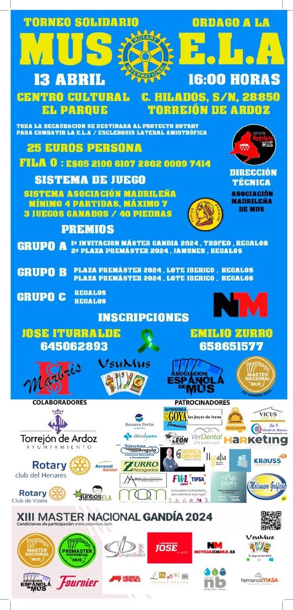 TODOS por ayuda #sindromeela donde se realiza un torneo de mus #torneodemus , todo la recaudación destinada al #proyectorotary y apuntan té al torneo #13abril #autoescuelagoya