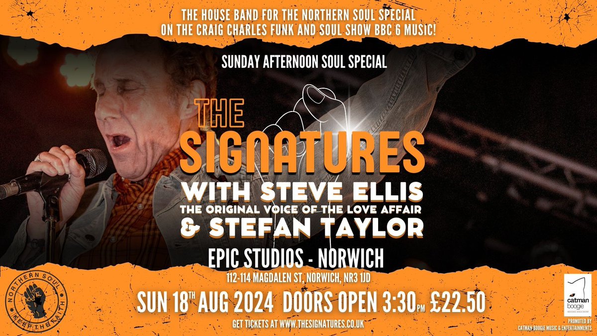 📣 JUST ANNOUNCED: Featuring foot-stomping Northern Soul covers and a full set from Steve Ellis, @thesignaturesuk come live to Norwich this August Book now 🎫 ow.ly/o7MP50R95GX