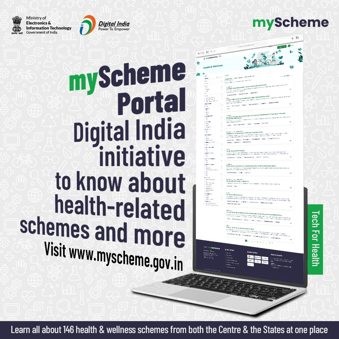 🌐 #myScheme: Your portal for all schemes! 
🏥 Discover a comprehensive list of 146 health & wellness schemes from both the Centre & the States. Stay informed and make the most of government initiatives for your health and wellness. #TechForHealth #DigitalIndia 📚🔍