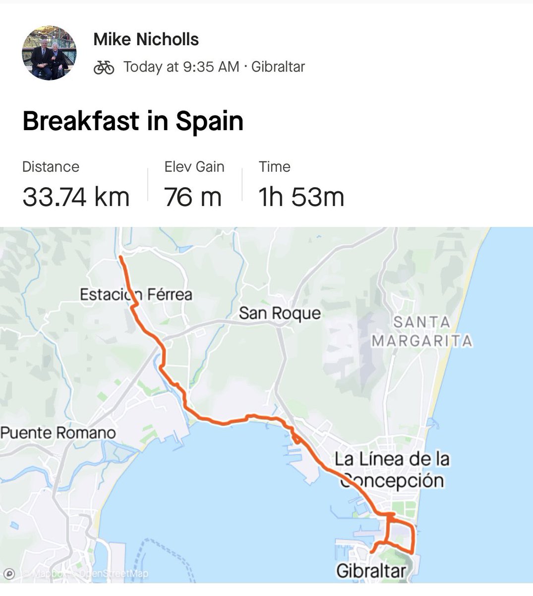 A rare sortie into Spain and back in the saddle after a long unintended break. 🚴