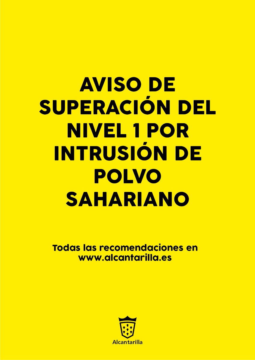 ⚠️Aviso de superación del nivel 1 preventivo por intrusión de polvo sahariano en #Alcantarilla 👉Recomendaciones y consejos: alcantarilla.es/consejos-y-rec… ℹ️ alcantarilla.es