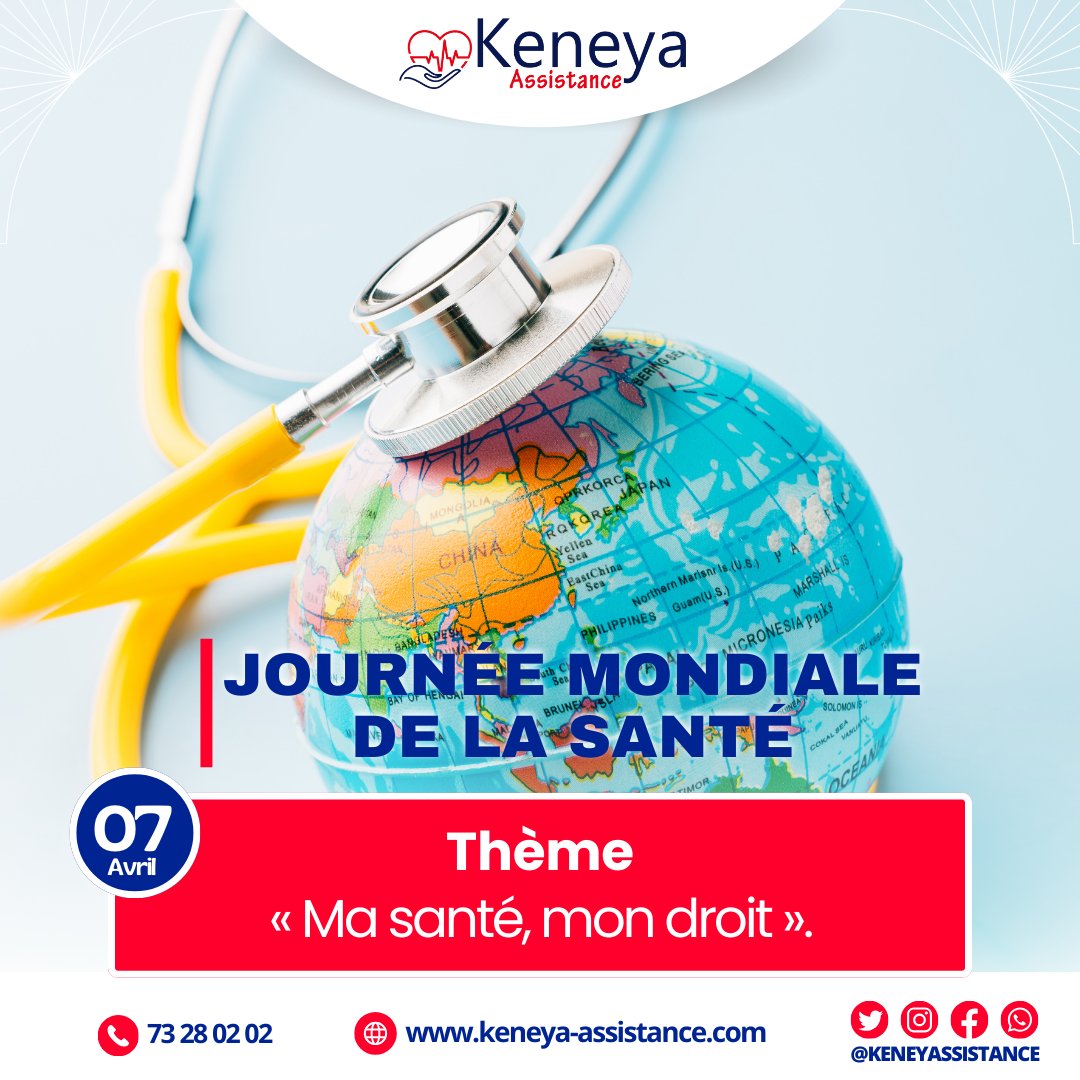 Aujourd'hui, Keneya Assistance célèbre la Journée mondiale de la santé. 
Nous rappelons que la santé est un droit fondamental pour tous. 
Ensemble, construisons un avenir plus sain et solidaire pour tous. 💙 
#MaSantéMonDroit #KeneyAssistance #SantéPourTous