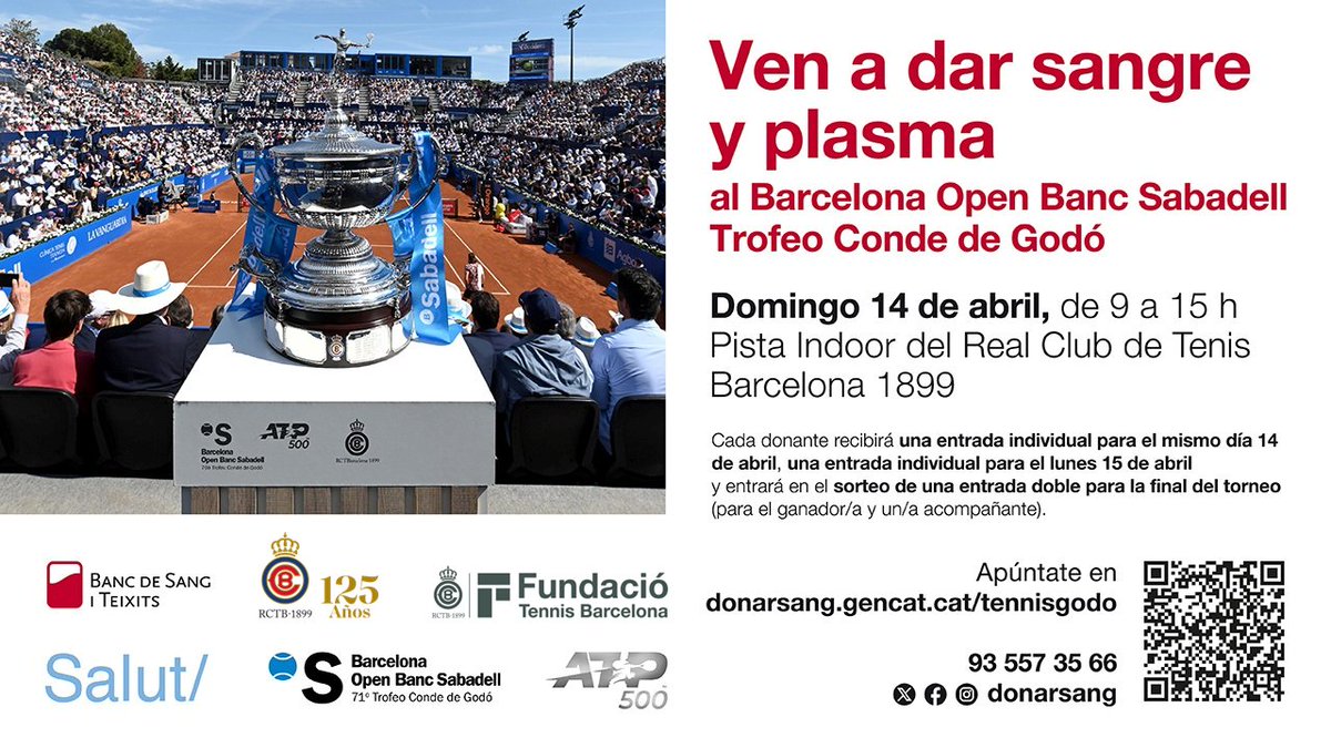 🩸¡Dona sangre, dona vida! Ven al Barcelona Open Banc Sabadell a donar sangre y consigue #entradas gratis para ver el torneo @FundacioRCTB ➡️ rctb1899.es/es/noticias/do…