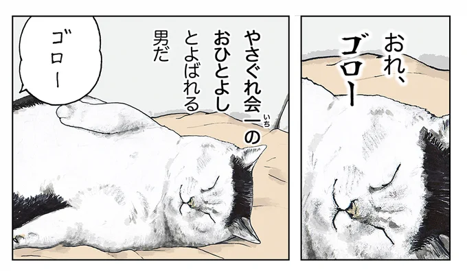 や、どうも。
やさぐれ会は、こんど出る4かんにもでてくるよ。
きょうはゴローの話だよ。
あいつ、やさしいんだよ。 
