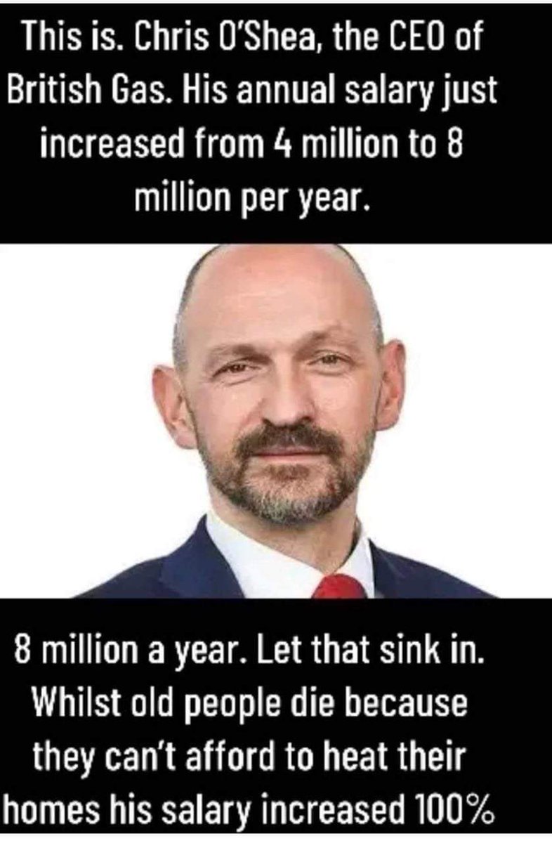 Working a 40 hour week on a salary of £8 million a year is approximately £3,846.15 an hour. Meanwhile #ExcludedUK TAXPAYERs are struggling to heat their homes. Tory energy privatisation is failing in the UK @ExcludedUK @ExcludedFighter @ExcludedUnity