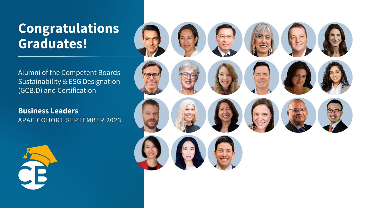 Huge congratulations to the #BusinessLeader graduates of the Sustainability & ESG Designation (GCB.D) and Certification 🎓 Our next cohort for #BusinessLeaders and #BoardMembers starts in May competentboards.com/programs/susta… #CompetentBoardsMovement #ExecutiveEducation #BoardEducation