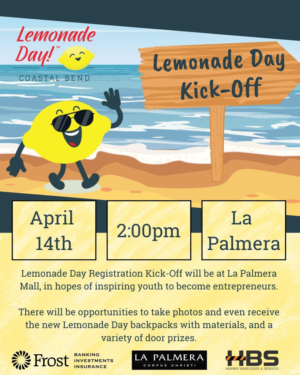 La Palmera is hosting the Lemonade Day kick-off for the Coastal Bend next Sunday! Come learn more at this exciting event to inspire young entrepreneurs. 🍋 Learn more about @lemonadeday here: lemonadeday.org/coastal-bend