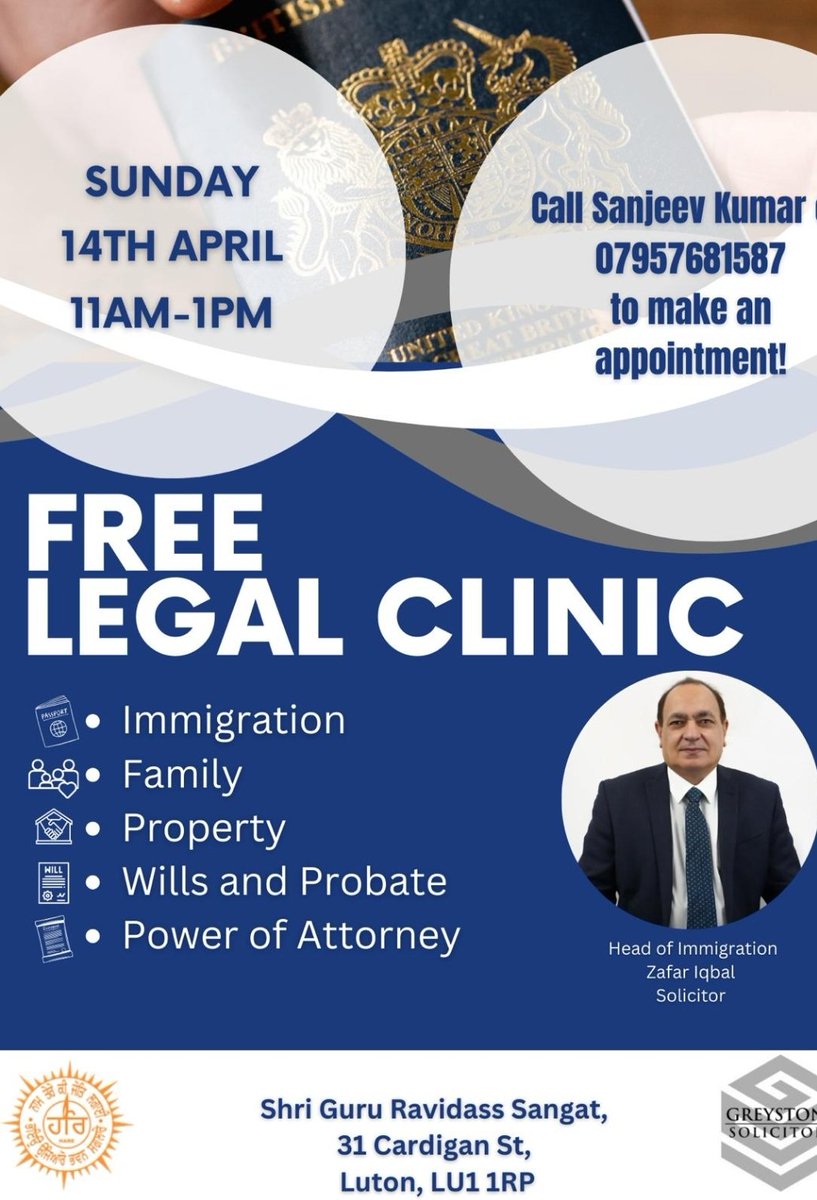 This months free confidential Legal Advice session next Sunday from 11am to 1pm.