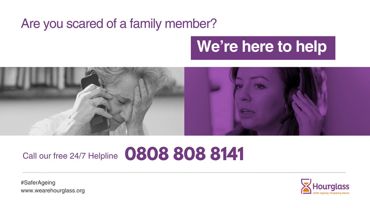Are you scared of a family member or partner? We're here to help you. Our free 24/7 helpline for over 60s experiencing abuse is always there for you on 0808 808 8141.