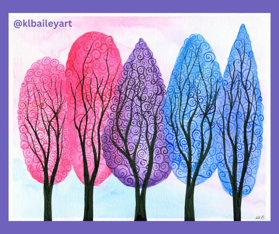 Latest in my new series of paintings in my signature swirly trees style inspired by the colours of different pride flags.  This one is the bisexual pride flag.
#bisexualpride #australianart #watercolourpainting #australianartist #prideflagart #pride #prideflags #swirlytrees