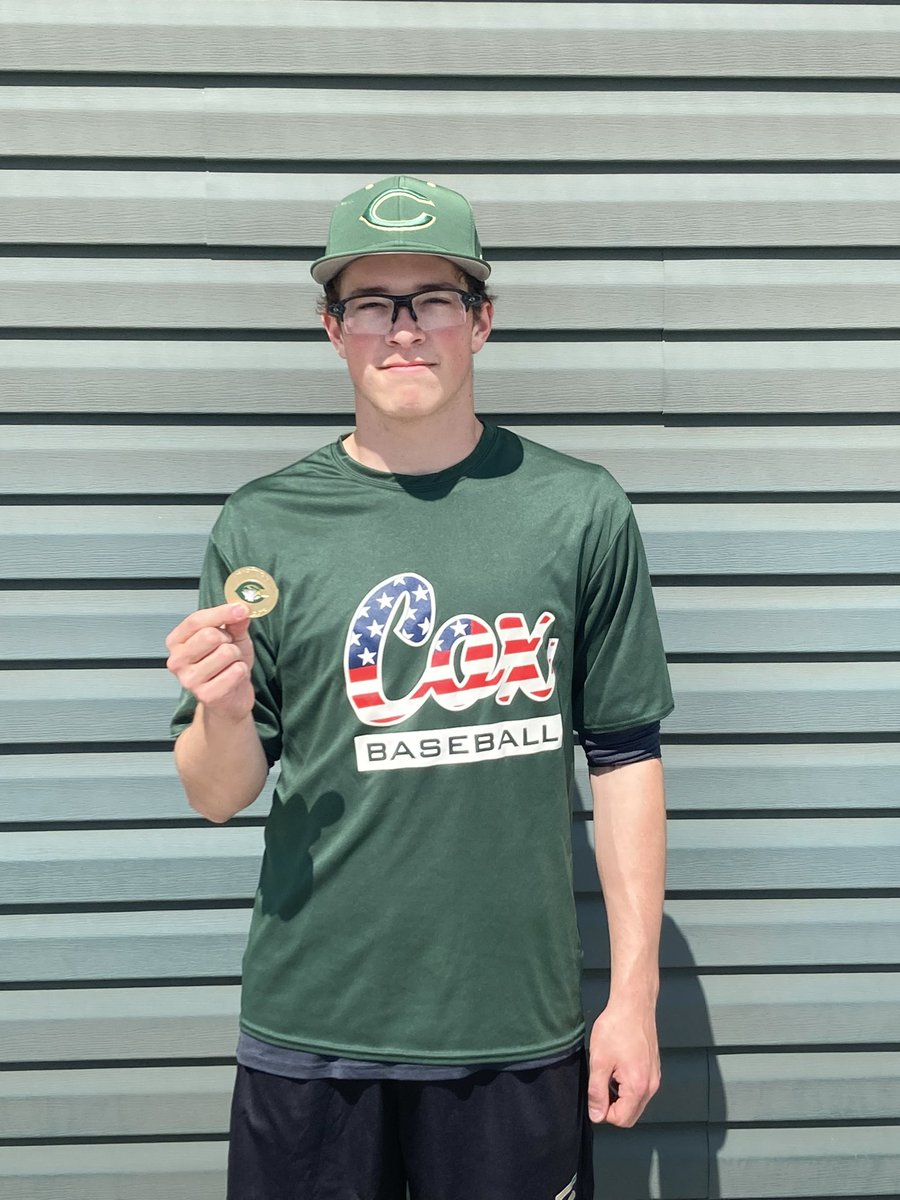 Cox__Baseball's tweet photo. Congrats to this week’s challenge coin recipient Junior James Godfrey! James was recognized by his teammate for his consistent work ethic as well as being a great teammate. https://t.co/aZB0SFwxZ2