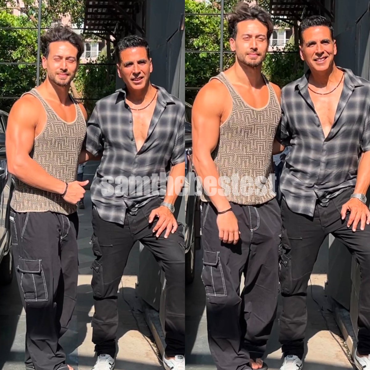 The latest click of #BMCM duo #AkshayKumar and #TigerShroff both are spotted outside @poojafilms office . #BadeMiyanChoteMiyan in theatres in just 2 days 10 April 💥 Book your tickets now on @bookmyshow @PaytmTickets