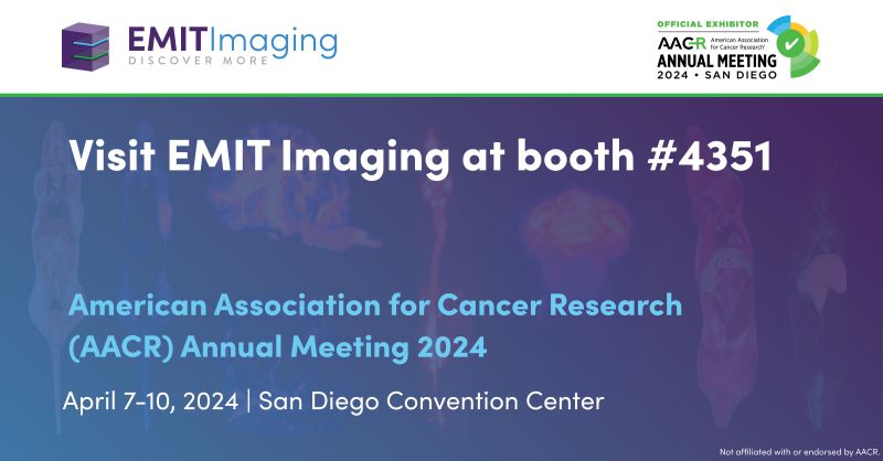 Visit booth#4351 at #AACR24 to meet the EMIT Imaging team. Explore 3D Cryo-Fluorescence Tomography for enhanced drug PK/PD visualization in preclinical oncology.📅:bit.ly/3TIAssj🔎:bit.ly/4ahvXv7 #fluorescenceimaging #oncology #preclinicalresearch #Immunotherapy