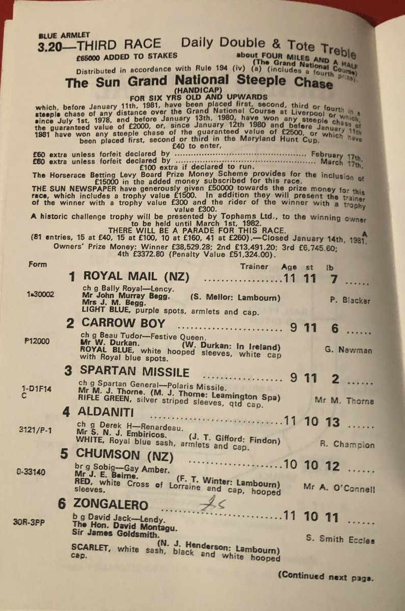 @IzzyPhillips @Lizadorauk @planetsportbet Being there in the early 80s for Aldaniti and Corbiere was special. Two historic races and I met Red Rum at the second at his souvenir stand! As a punter getting on Ballabriggs early at 33/1 stands out along with running a book at school on the 1976 race!