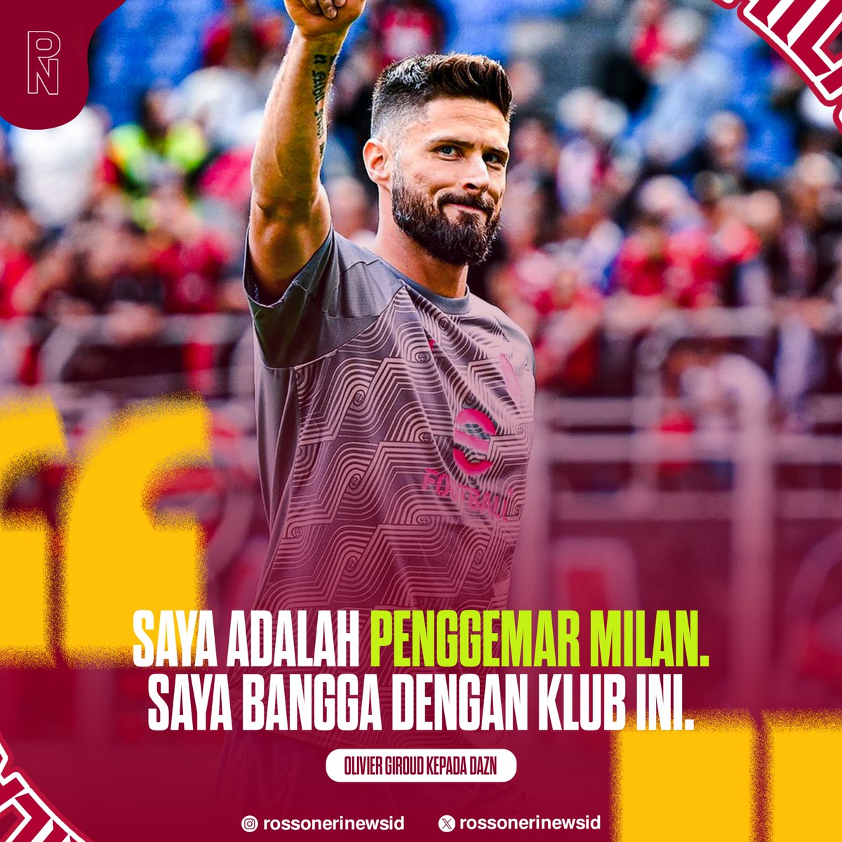 rossonerinewsid's tweet photo. Olivier Giroud kepada DAZN : "Saya adalah penggemar AC Milan. Saya bangga dengan klub ini. Saya tidak ingin membicarakan masa depan."

Kehilangan besar bagi AC Milan musim depan dengan kepergiannya! https://t.co/7ehAxtfWew