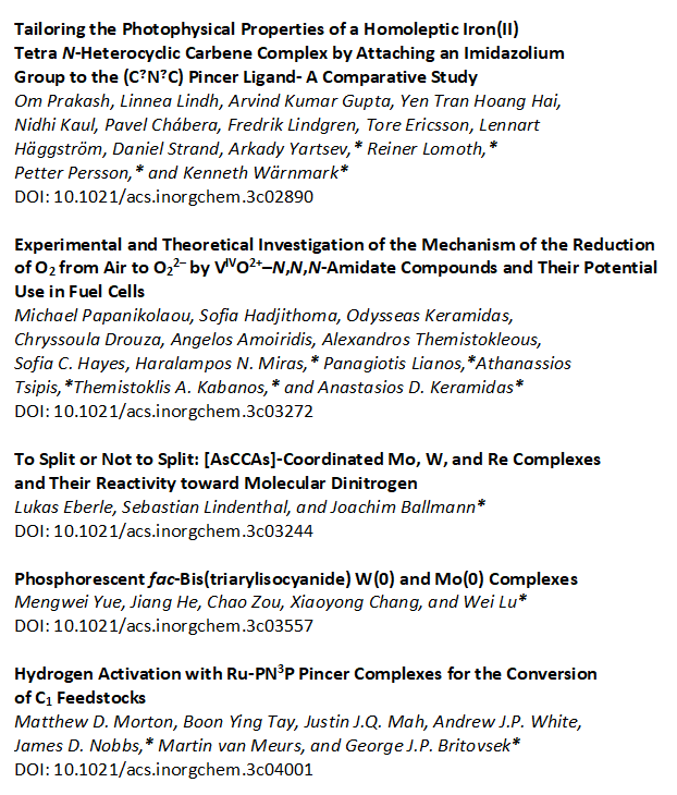 We are happy to recognize our most-read recently published <a href="/InorgChem/">Inorganic Chemistry</a> articles over the past month--please have a look at what others are finding interesting

dx.doi.org/10.1021/acs.in…
dx.doi.org/10.1021/acs.in…
dx.doi.org/10.1021/acs.in…
dx.doi.org/10.1021/acs.in…
dx.doi.org/10.1021/acs.in…