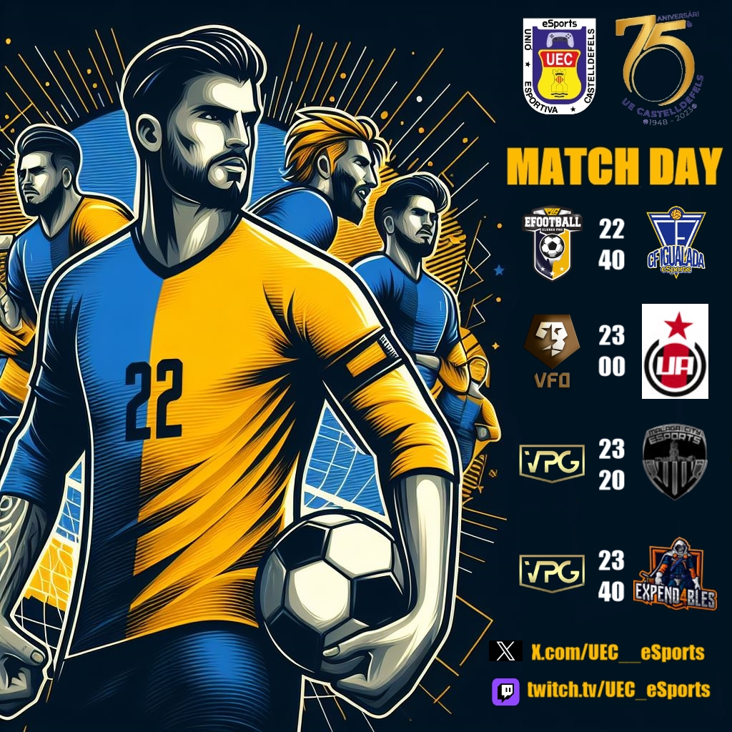 eSportsTGT's tweet photo. #UECeSports | 🟡🔵

📅 Dimecres 10 d´abril

@PLGeFootBall

22:40 VS @CFIgualada_eS 

@VFOspain 

23:00 VS @ADUAeSports 

@VPG_Spain

23:20 VS @Malaga_eSports_ 

@VPG_Spain

23:40 VS @TH4_Spain 

#SomHiGrocs  💛💙 https://t.co/ty5tk0sCDr