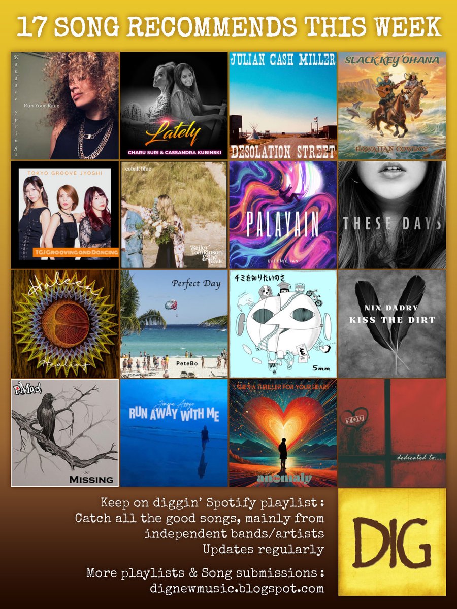 highly recommend checking out all these fine music! dignewmusic.blogspot.com/2024/04/17-son… who knows, you might have new fav artists🎶 🎧listen on Spotify here: open.spotify.com/playlist/1z1eB… plz give the artists you like 💚+follow💯