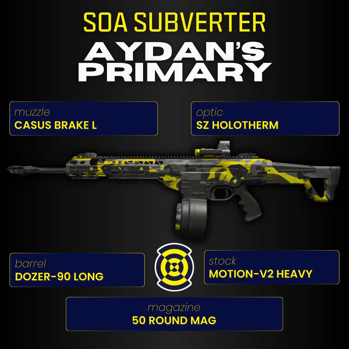 CODMunityGG's tweet image. 🥇 TOURNEY LOADOUT BY @AYDAN 🥇

This is the loadout he's using, and he won the first map of the @Subliners tourney, which is happening right now!

⚡️ SOA Subverter with thermal optic to counter smokes.
⚡️ Renetti Conversion kit with broken TTK. 

#Warzone