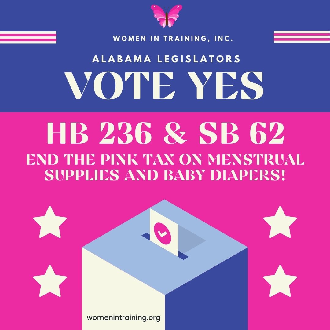 🚨 Alabama residents: Tell your state legislators to vote YES to end the pink tax on menstrual and baby supplies.  #endperiodpoverty #endthepinktax

Join us in urging Alabama officials to support Sen. Arthur Orr's SB 62 and Rep. Neil Rafferty's HB 236. Email or call today!