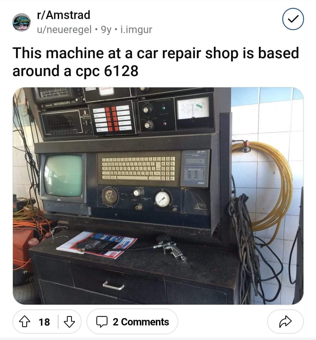 Πώς μας λέγανε οι μάστορες...; Κάτσε να βάλω το αμάξι στο κομπιούτερ να δω τον εγκεφαλό του! Ε, λοιπόν, ένας Amstrad 6128 χρησημοποιείται ακόμη σε ένα συνεργείο αυτοκινήτων στο εξωτερικό.