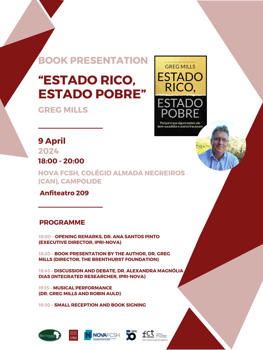 Dr Greg Mills will be at @iprinova on Tuesday 9th April launching his latest book 'Rich State, Poor State'. Sign up to attend the event here: ipri.unl.pt/index.php/pt/a… #RichStatePoorState #BookLaunch #BookLaunchLisbon #Lisbon