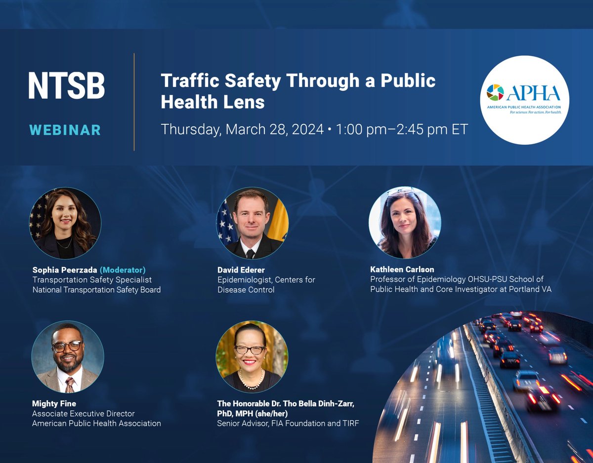 April 7th is World Health Day. In a new #blogpost, Safety Advocate Sophia Peerzada recaps the webinar “Traffic Safety Through a Public Health Lens” and highlights the #NTSB’s role in improving population health. Read the blog: safetycompass.wordpress.com/2024/04/07/tra… #WorldHealthDay