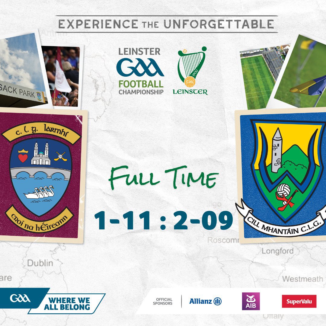 The Leinster Senior Football Championship.
Round 1 
@wicklowgaa 2:09
@westmeath_gaa 1:11 

Bua iontach do Chill Mhantáin!

#WeArewicklow 
#Renault 
#beakonshaw #Echelon
#ExperienceTheUnforgettable
@renaultireland @CentresData @beakonshaw