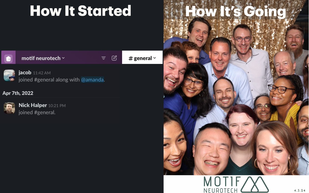 Jacob Robinson (@jtrobinsonlab) on Twitter photo 24 months ago <a href="/motifneuro/">motif neurotech</a> was a slack channel between neurotech friends who believed we could create a technology to treat drug-resistant mental health disorders.
Today we are building that product. 🧵 24 months ago <a href="/motifneuro/">motif neurotech</a> was a slack channel between neurotech friends who believed we could create a technology to treat drug-resistant mental health disorders.
Today we are building that product. 🧵