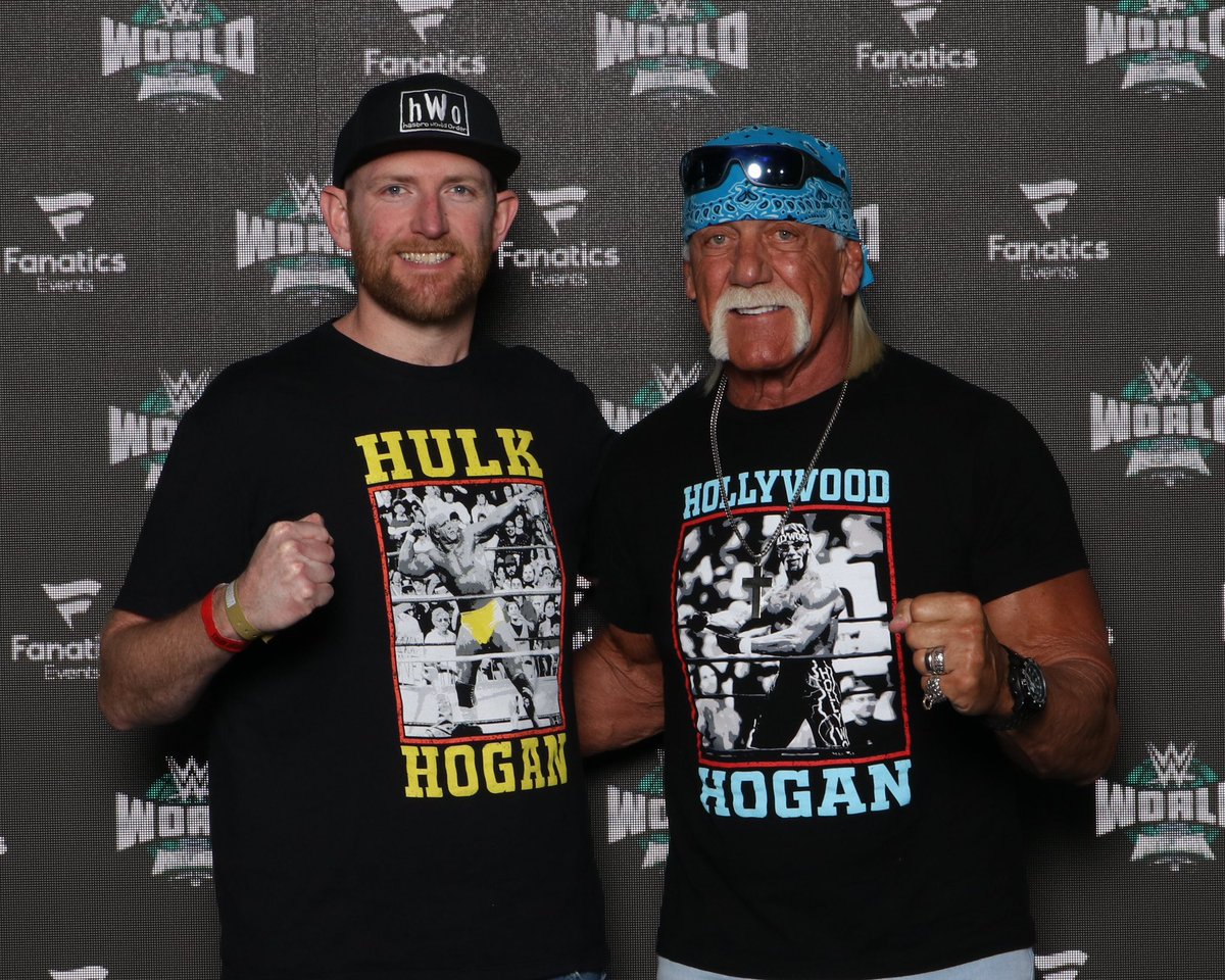 Dream come true meeting The Immortal Hulk Hogan today A lifelong Hulkamaniac, absolutely thrilled to finally meet him and to be in matching T-shirts too 😃 Thank you Hulk 💛❤️💛
