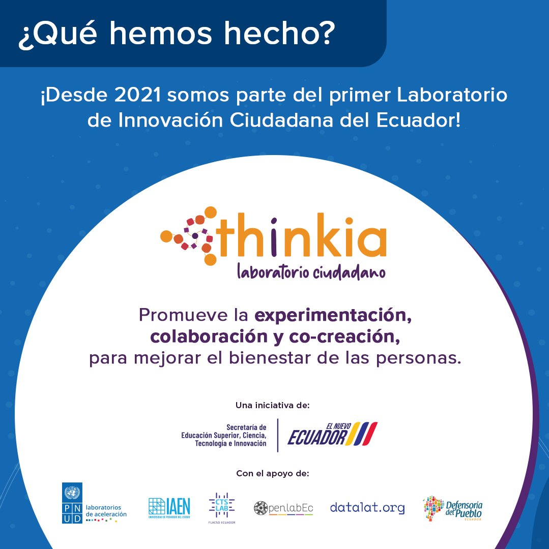@PNUDEcuador impulsa la innovación pública a través de 💡 @ThinkiaLab: laboratorio ciudadano, con el fin de promover el desarrollo sostenible. 🤝 Conoce las iniciativas que hemos realizado junto a @UNDPAccLabs🇪🇨.