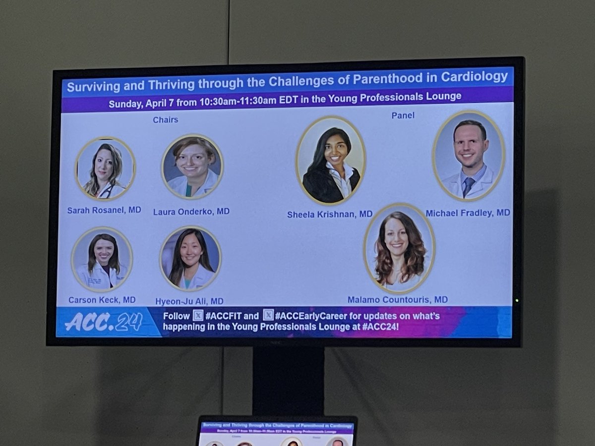 Great parental advice from cardiology attendings. 👩‍⚕️ 👨‍⚕️🫀 Family & Relationship First 👨🏼‍🤝‍👨🏻👶🏻🏳️‍🌈 Be Flexible ⏱️ 📈 & many more amazing tips. Thanks the chair & panelist #ACC2024 #ACCFIT #ACCEarlyCareer @DrRosanel @HJRyooAli @sheelakrishmd @Dr_Mike_Fradley @CarsonKeckMD @malamo512